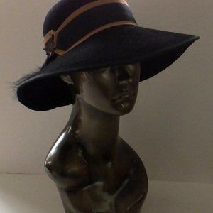 Handmade Wool felt hat with jeweled and feather band